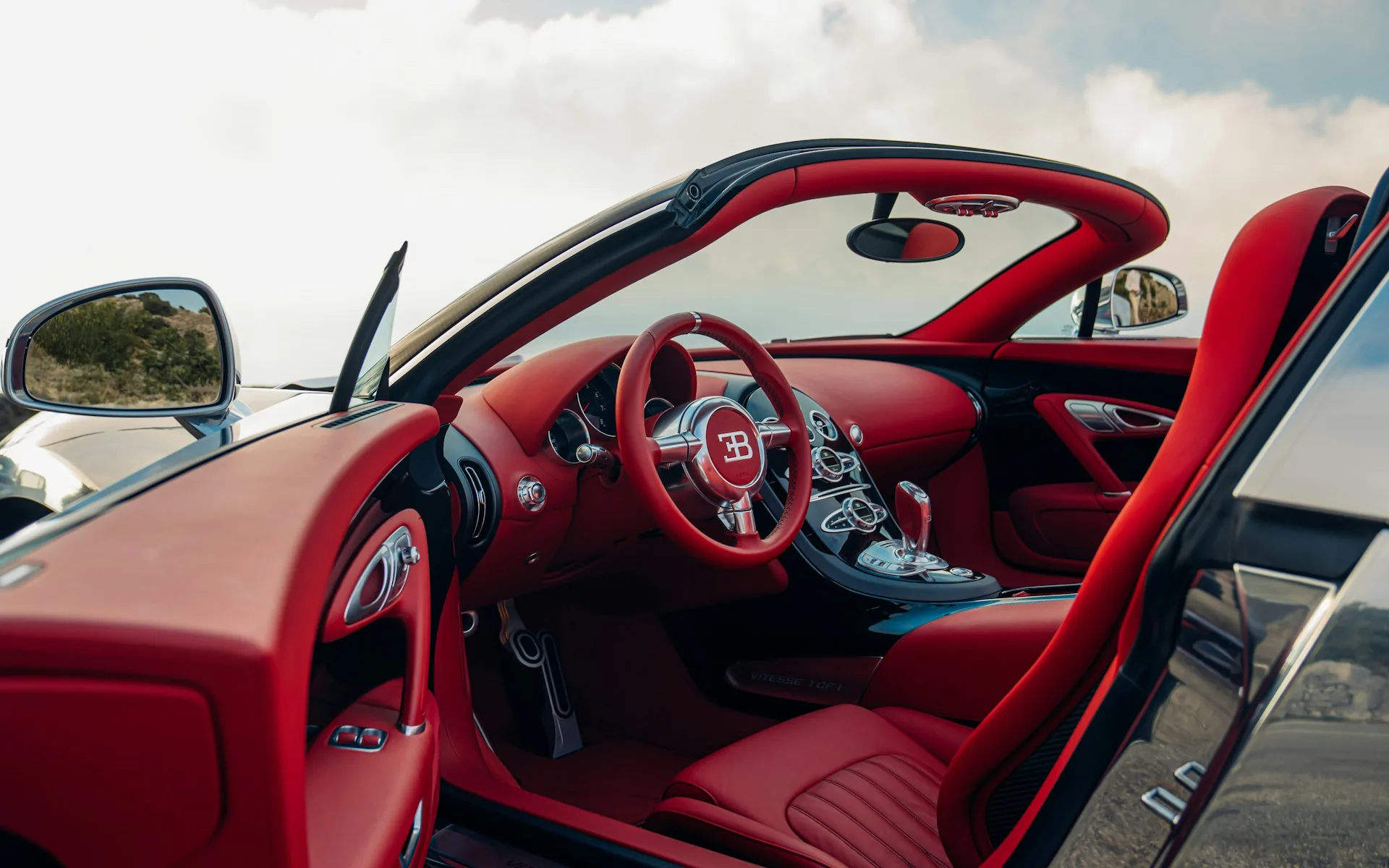 Carmine Red leather interior of the one-off Bugatti Veyron Grand Sport Vitesse